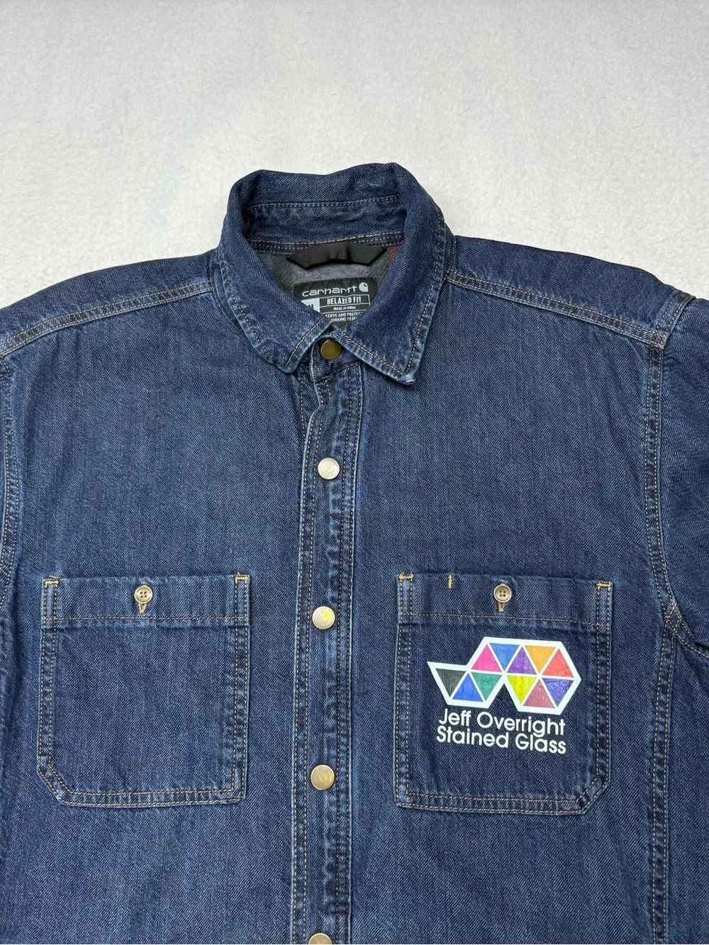 Men’s Carhartt Relaxed Fit Denim Fleece Lined Snap Shirt Jacket Medium TJ-5605-M